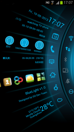 Blue Light Toucher Theme GO (Android Telefon Tema Uygulaması)