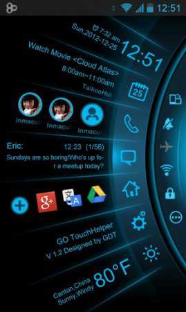 Blue Light Toucher Theme GO (Android Telefon Tema Uygulaması)