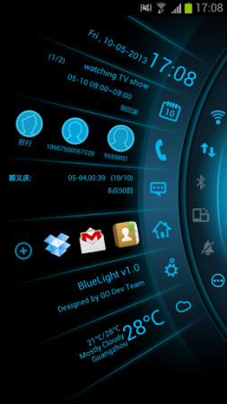 Blue Light Toucher Theme GO (Android Telefon Tema Uygulaması)