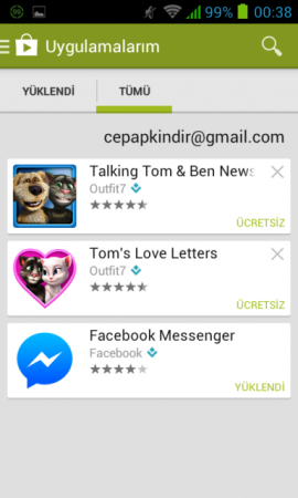 Google Play'de Satın Alınan ve indirilen uygulamaları Tekrar indirme