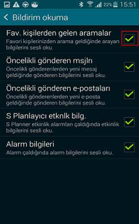 S5 Rehberdeki İsimlerin Sesli Bildirimini Kapatma